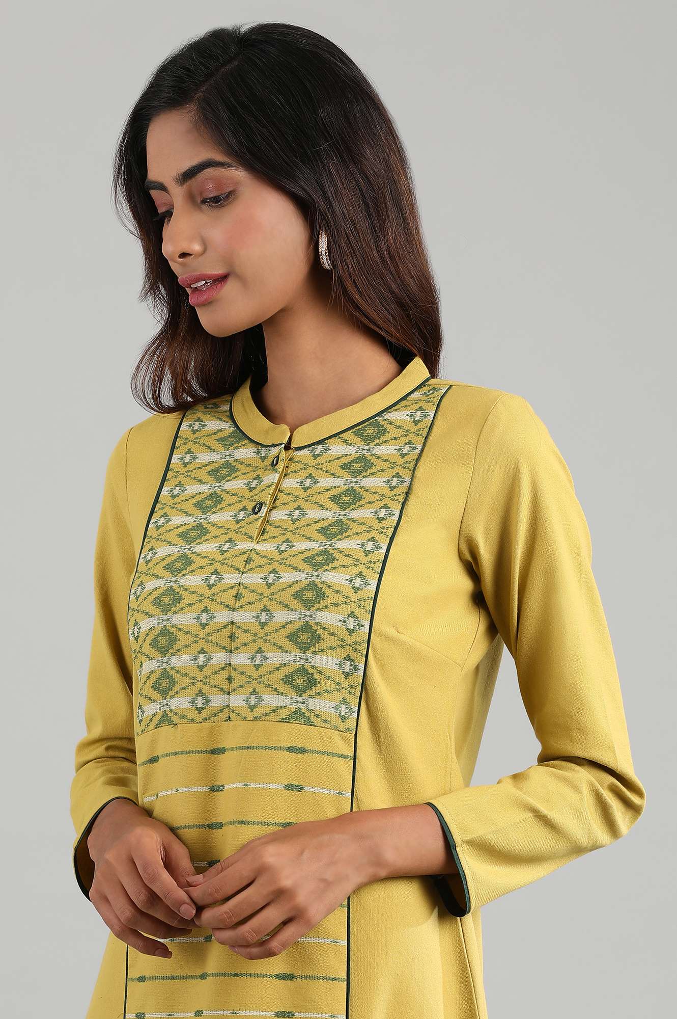 Yellow Mandarin Neck Winter kurta