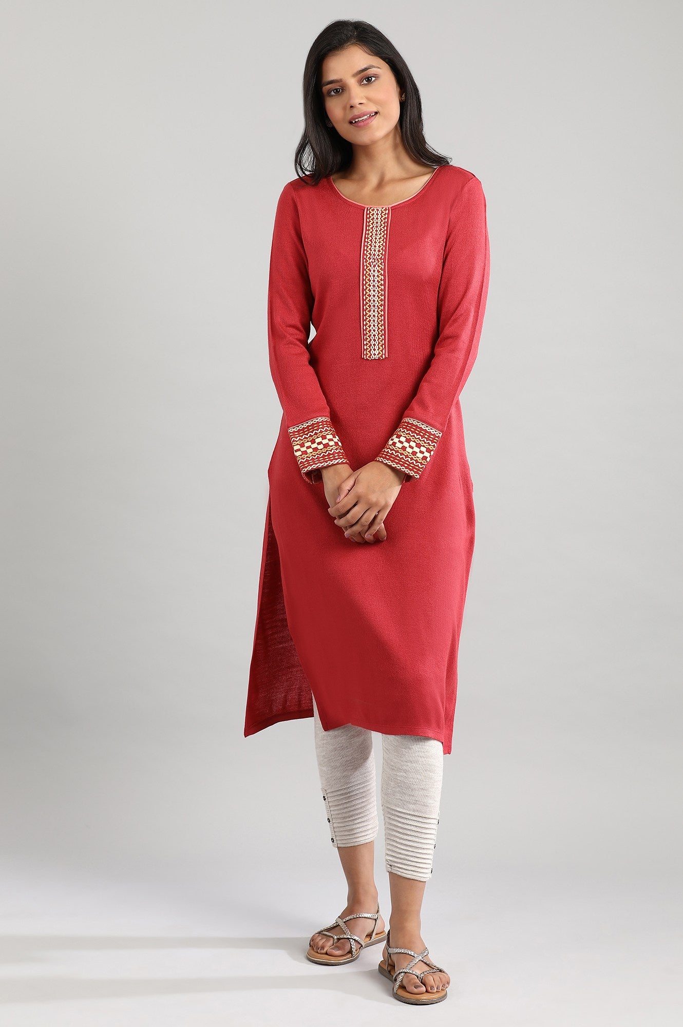 Red Round Neck Winter kurta