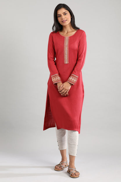 Red Round Neck Winter kurta