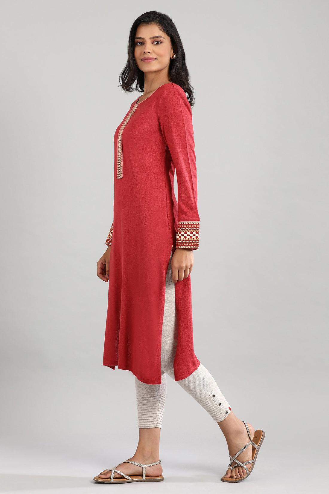 Red Round Neck Winter kurta