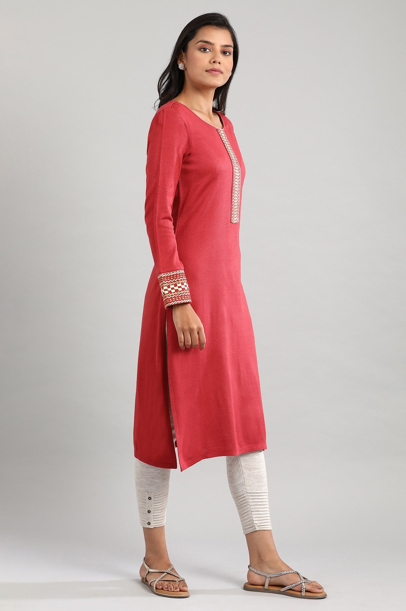 Red Round Neck Winter kurta