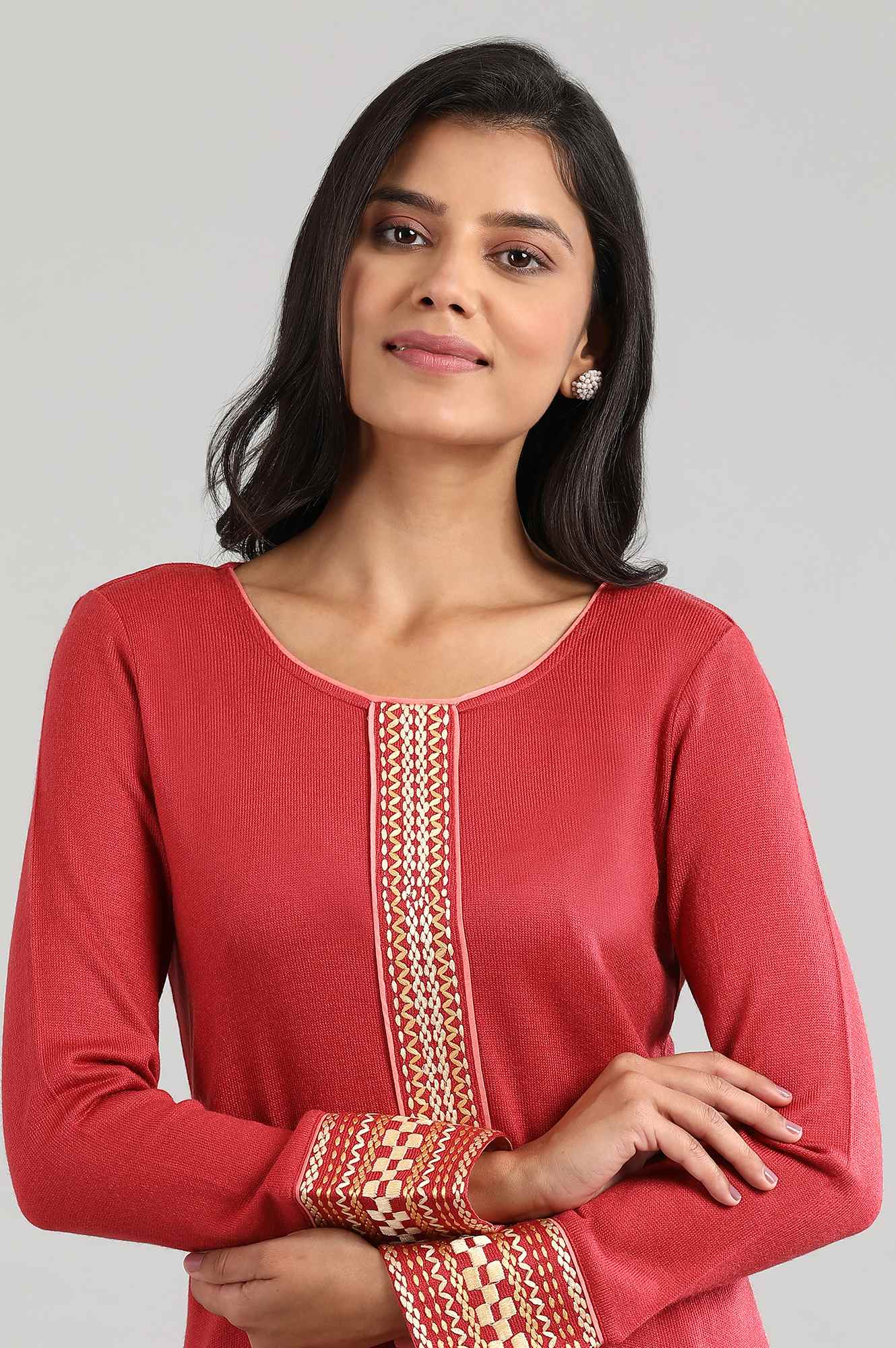 Red Round Neck Winter kurta