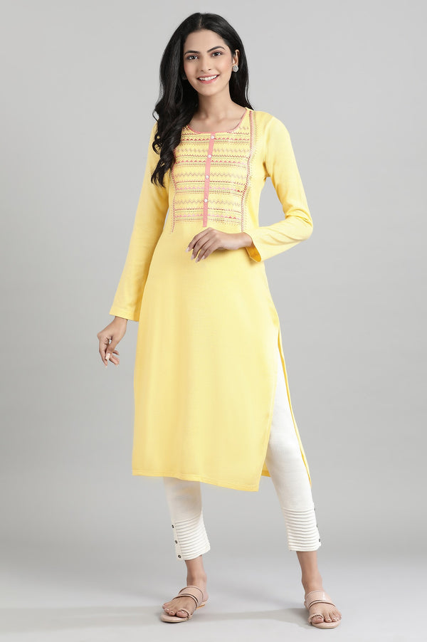 Yellow Round Neck Winter kurta
