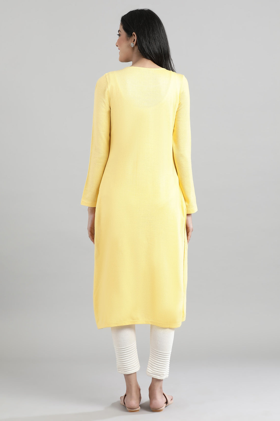 Yellow Round Neck Winter kurta