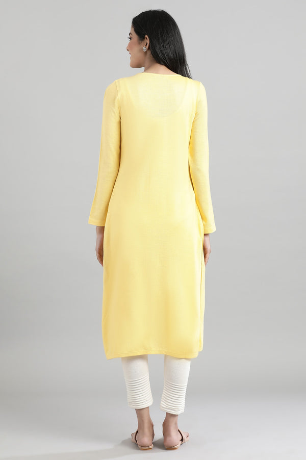 Yellow Round Neck Winter kurta