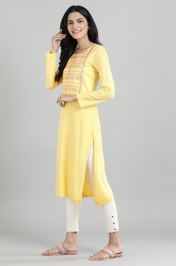 Yellow Round Neck Winter kurta