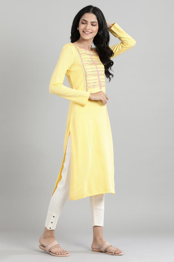 Yellow Round Neck Winter kurta