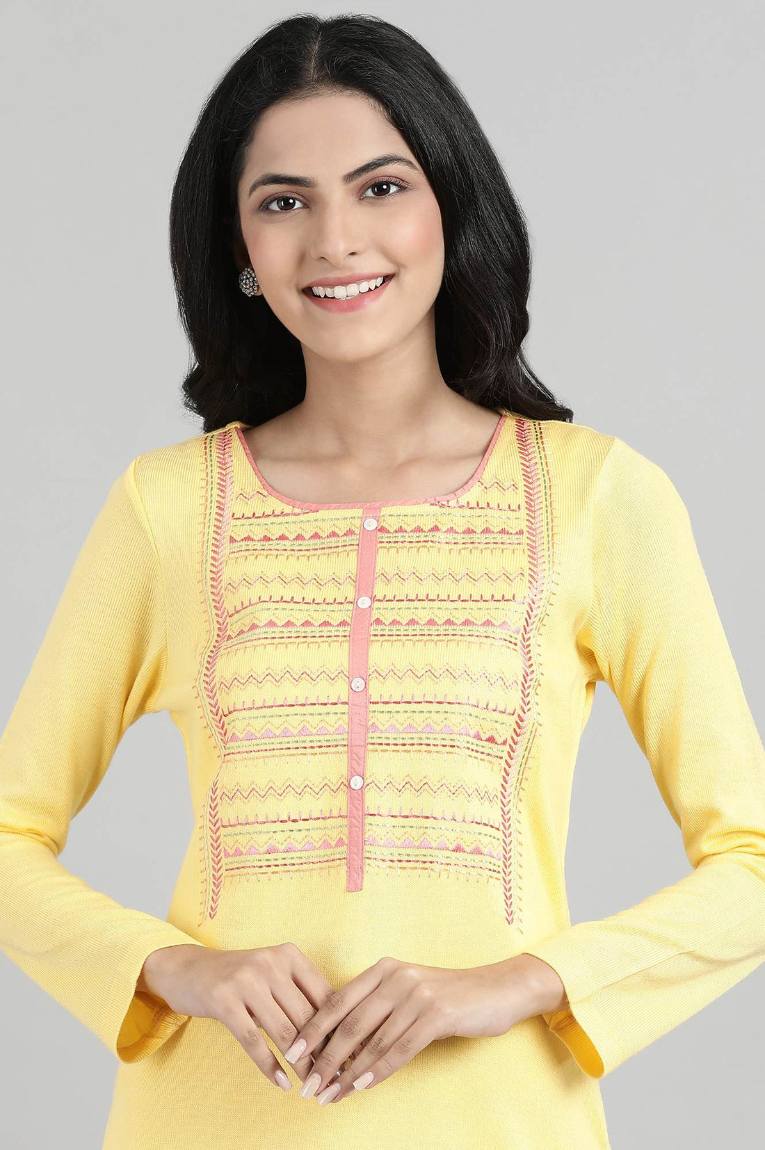 Yellow Round Neck Winter kurta