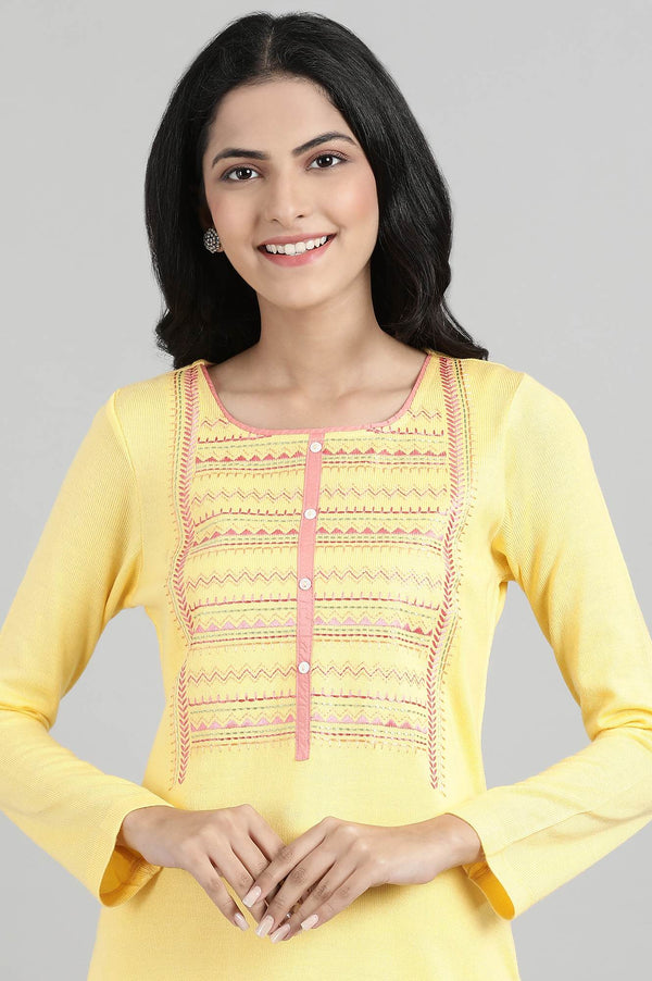 Yellow Round Neck Winter kurta