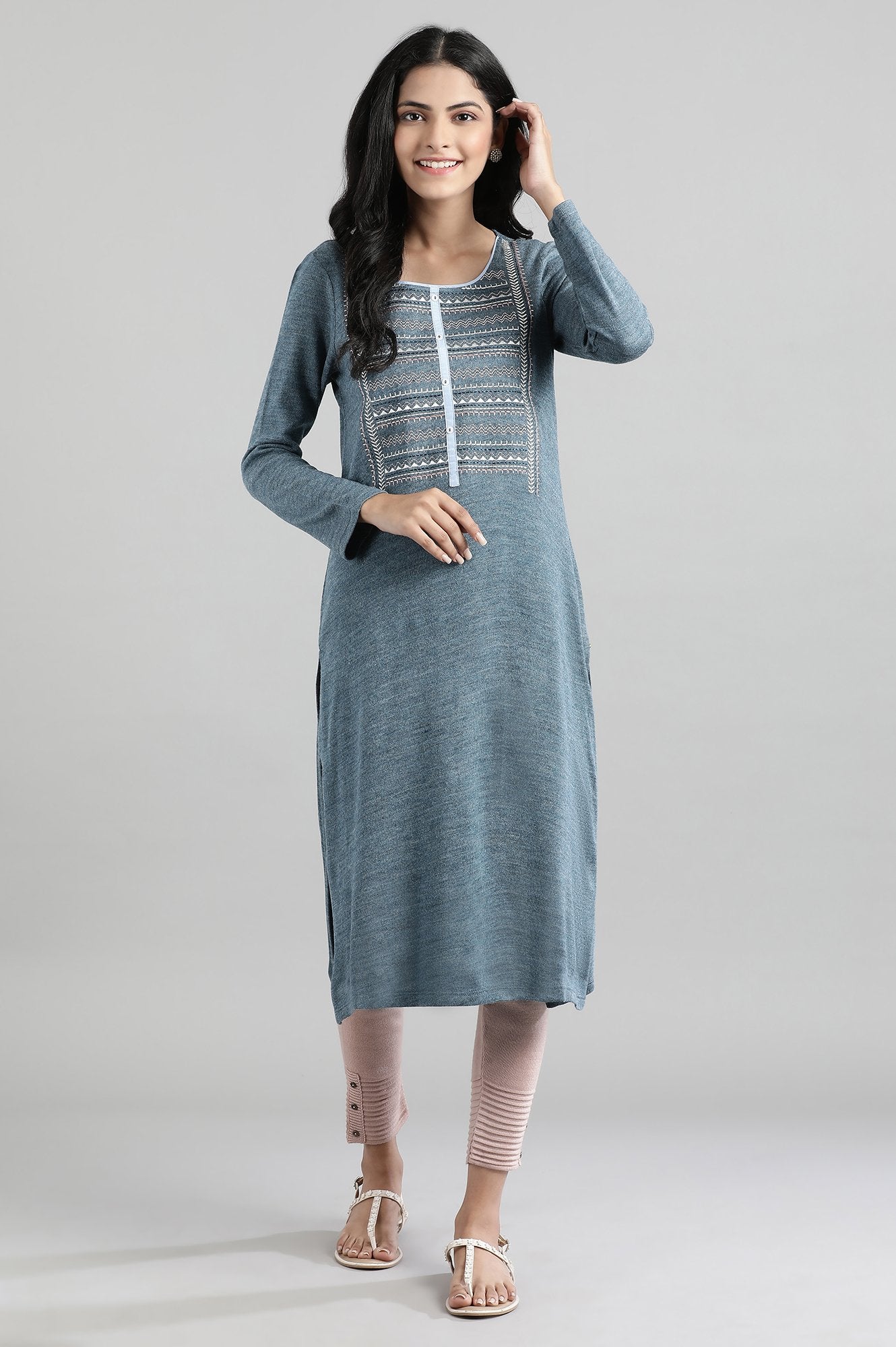 Blue Round Neck Winter kurta