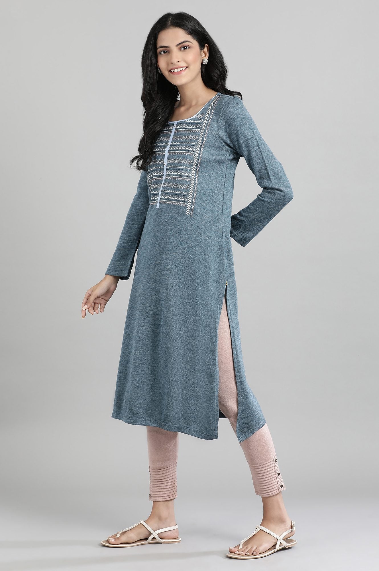 Blue Round Neck Winter kurta