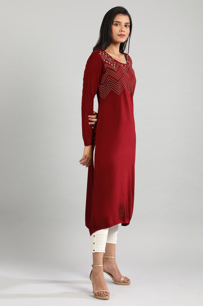 Maroon Round Neck Winter kurta