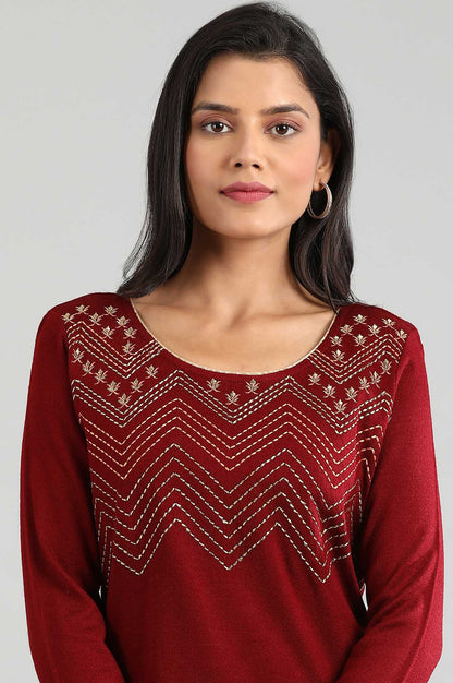 Maroon Round Neck Winter kurta