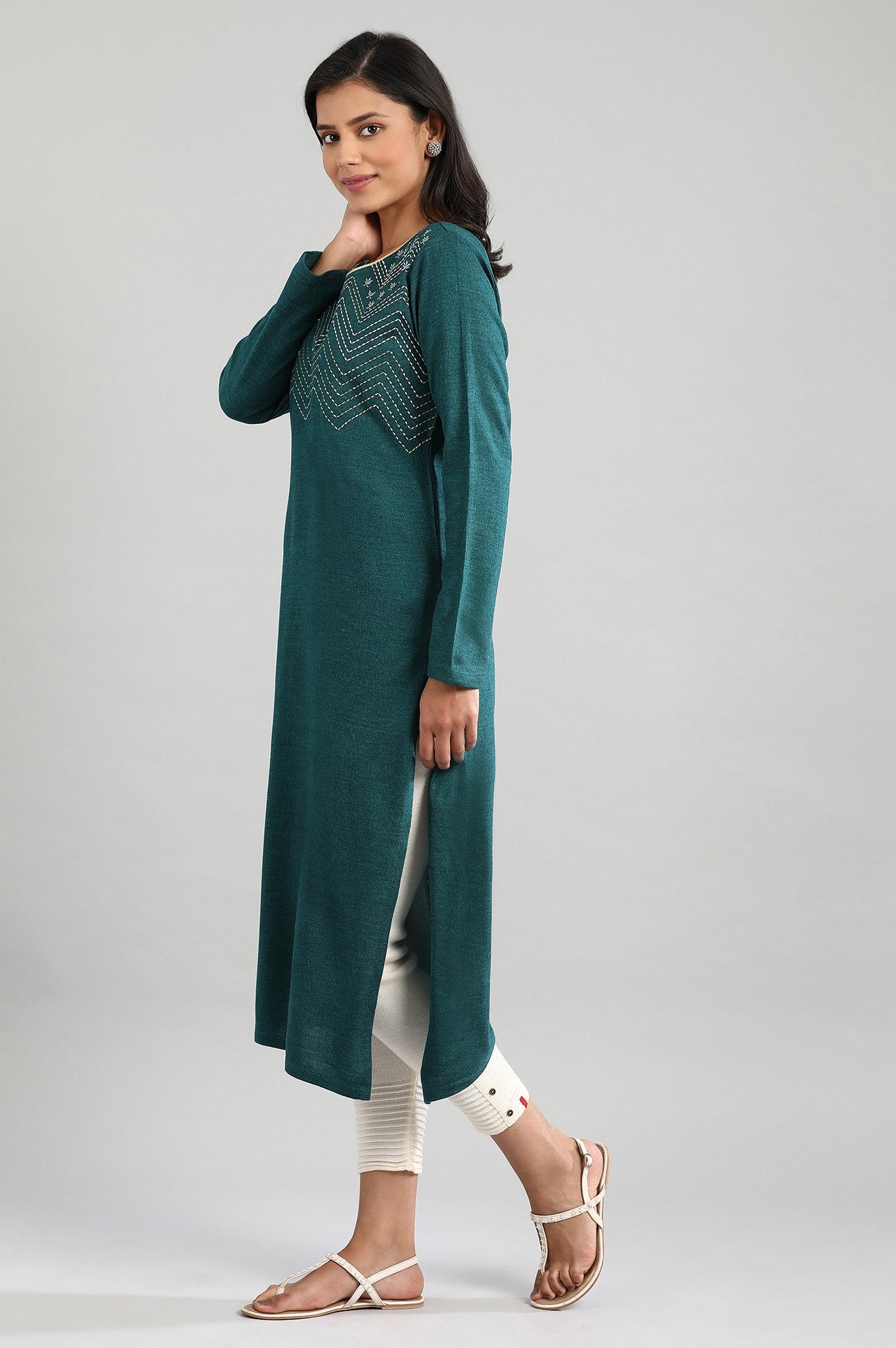 Green Round Neck Winter kurta