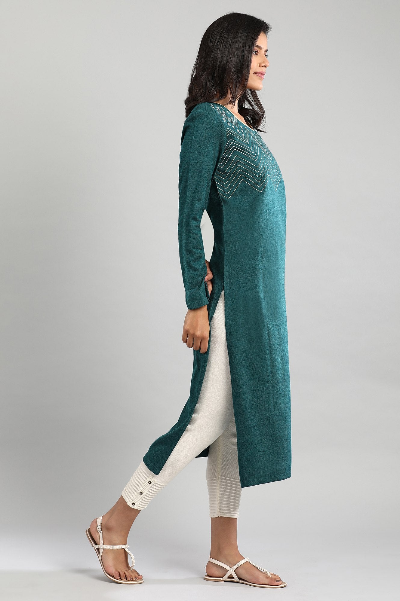 Green Round Neck Winter kurta