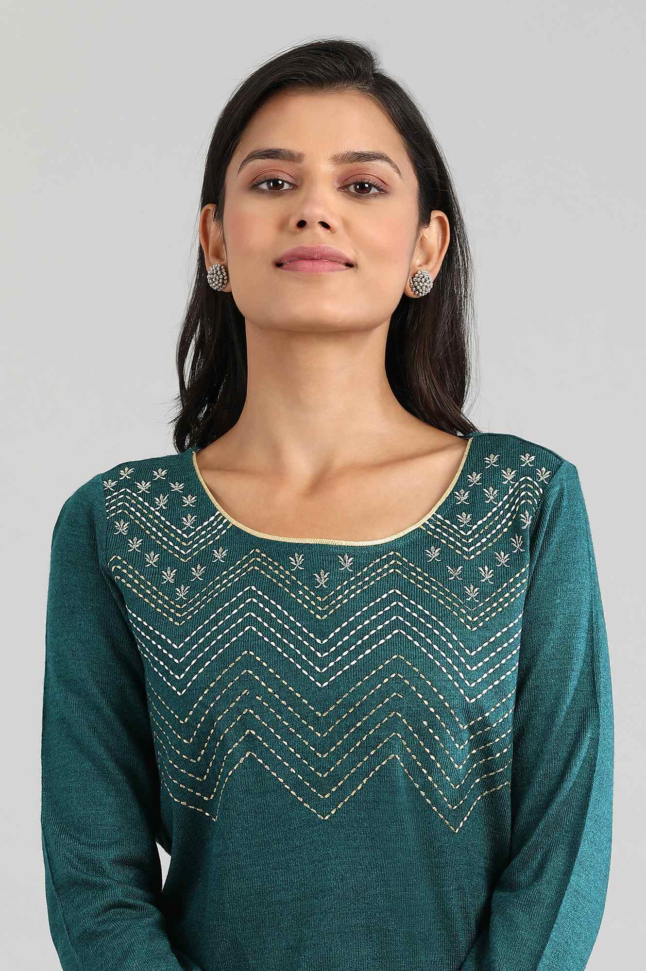 Green Round Neck Winter kurta