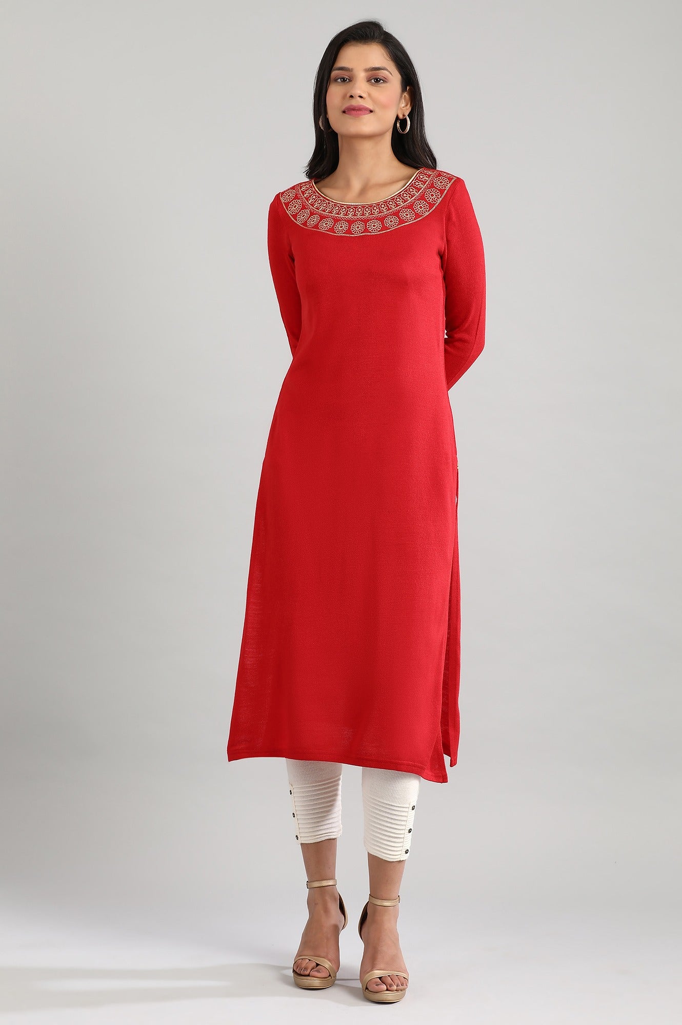 Red Round Neck Winter kurta