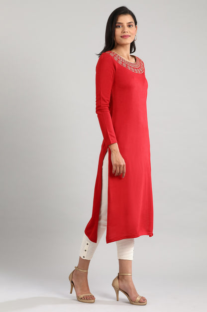 Red Round Neck Winter kurta