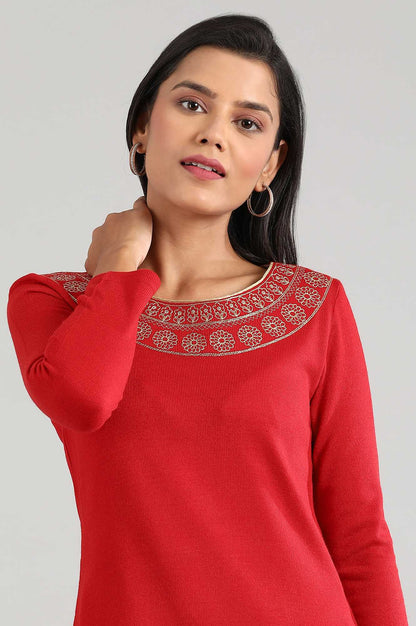 Red Round Neck Winter kurta