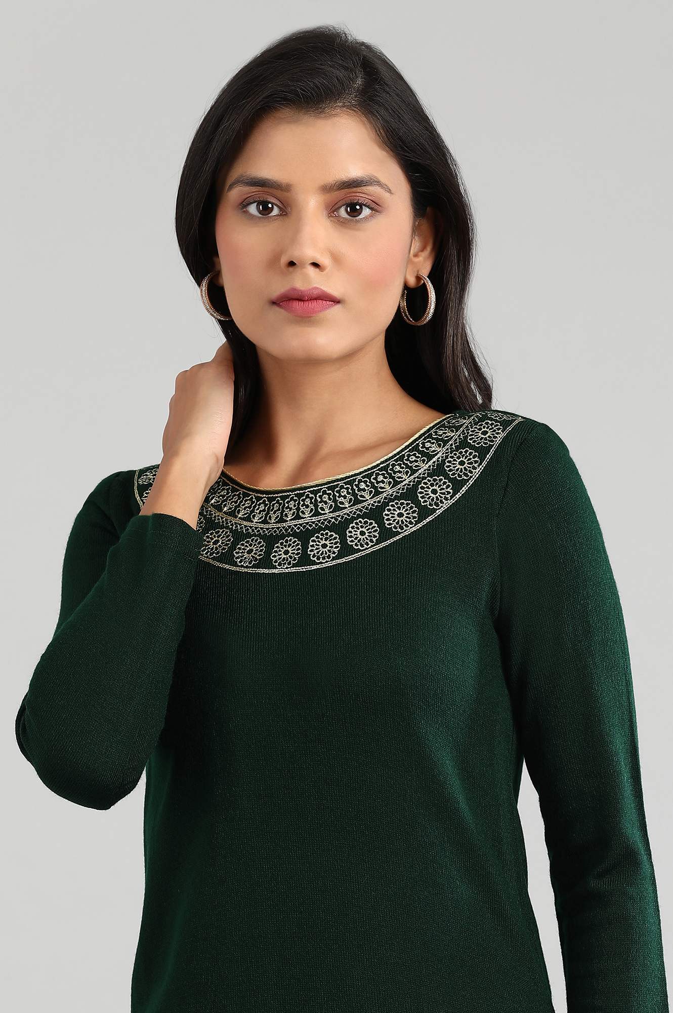 Green Round Neck Winter kurta