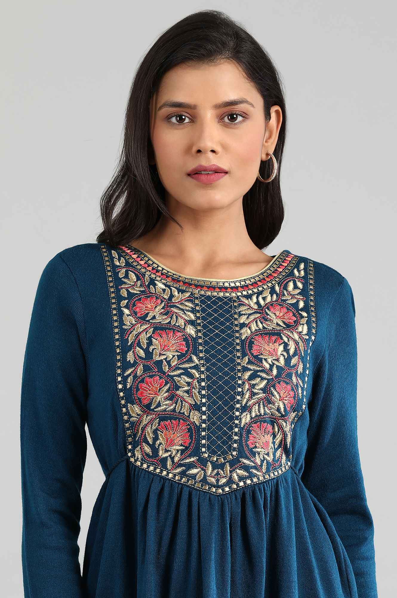 Teal Round Neck Winter kurta