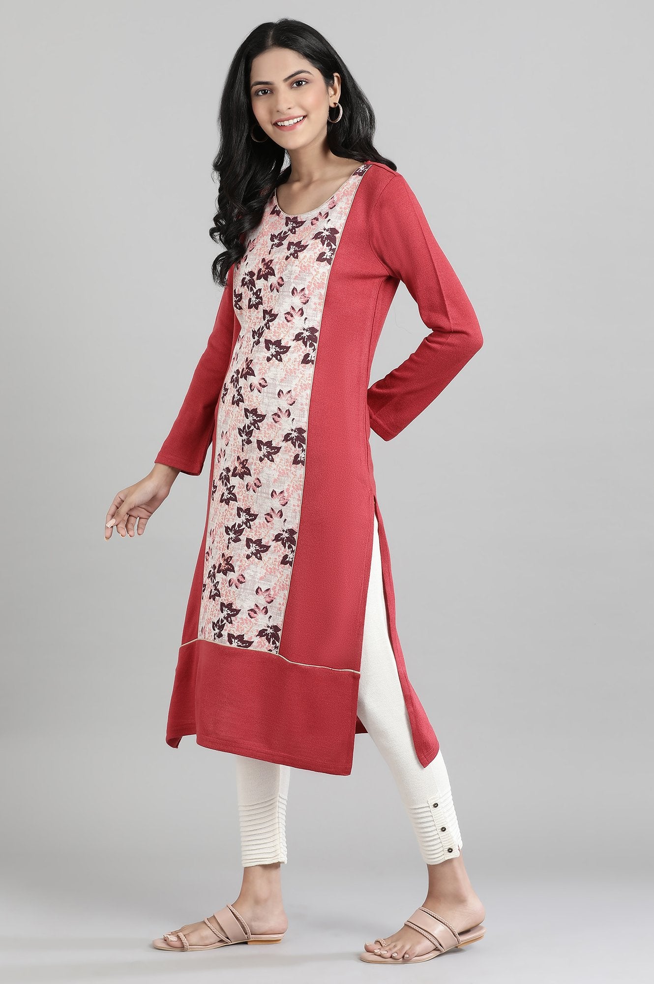 Red Round Neck Winter kurta