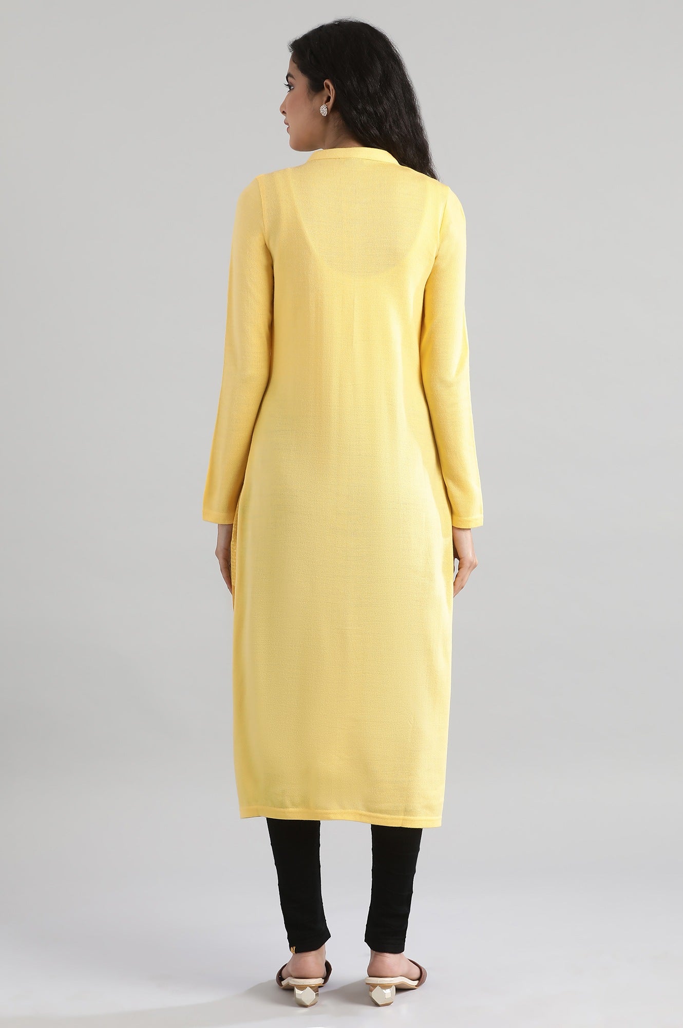 Yellow Round Neck Winter kurta