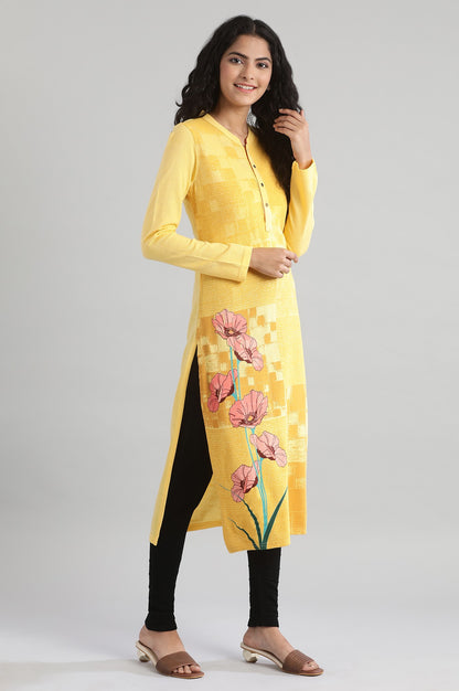 Yellow Round Neck Winter kurta