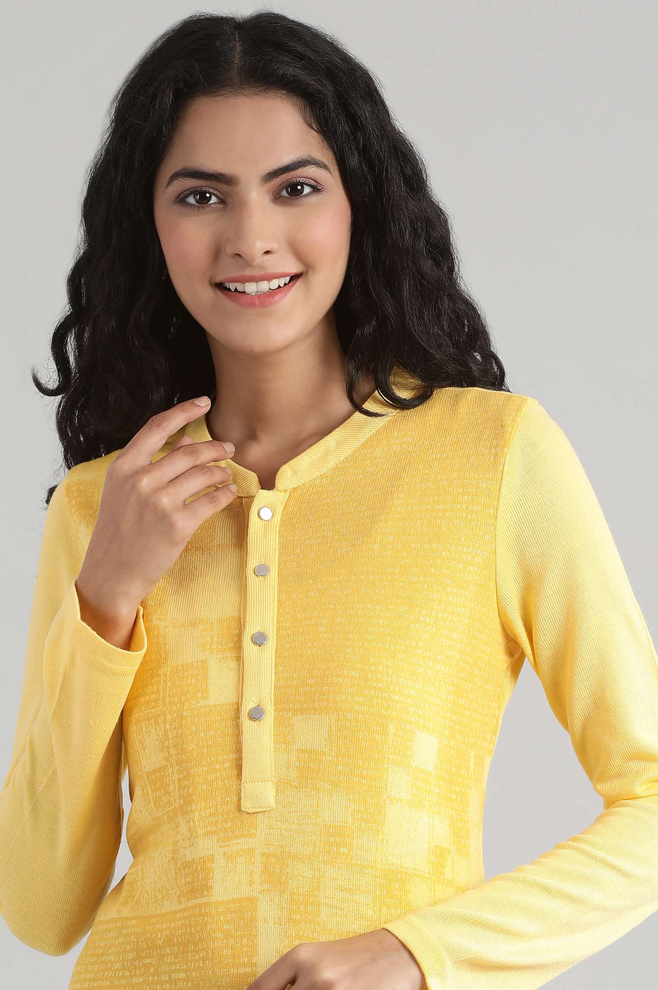 Yellow Round Neck Winter kurta