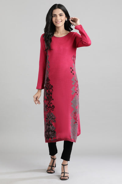 Pink Round Neck Winter kurta