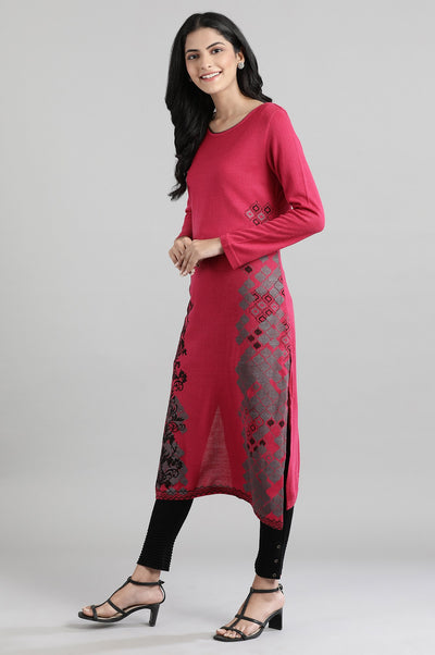 Pink Round Neck Winter kurta