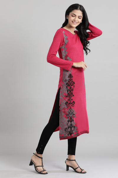 Pink Round Neck Winter kurta