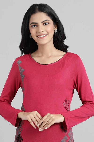 Pink Round Neck Winter kurta