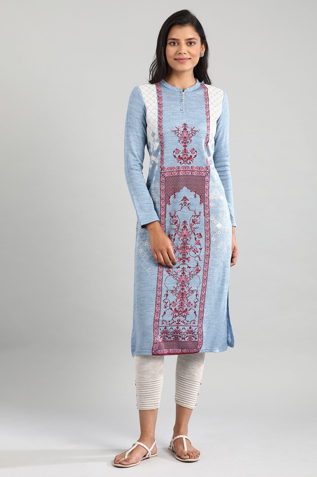 Blue Round Neck Winter kurta