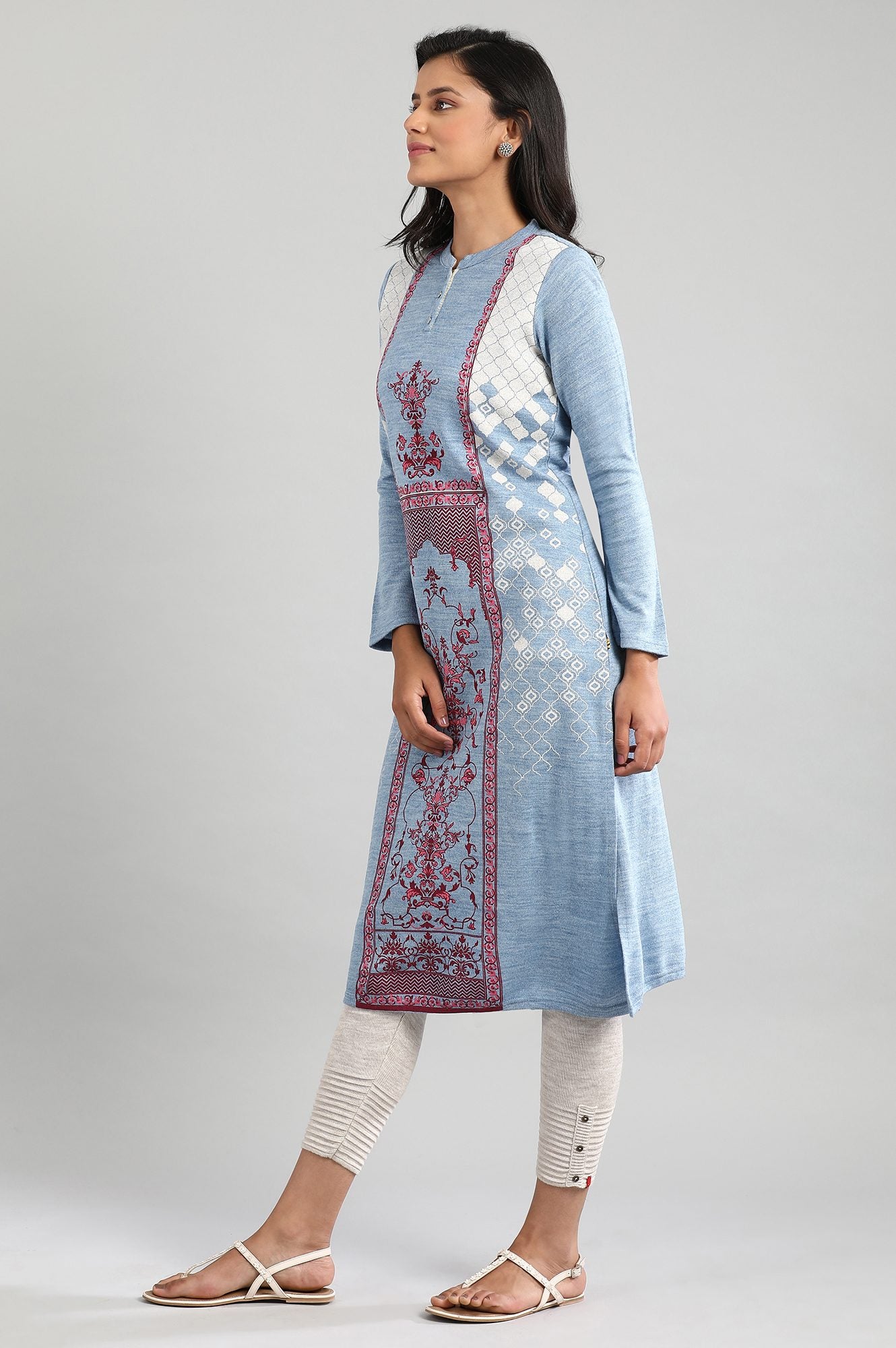 Blue Round Neck Winter kurta