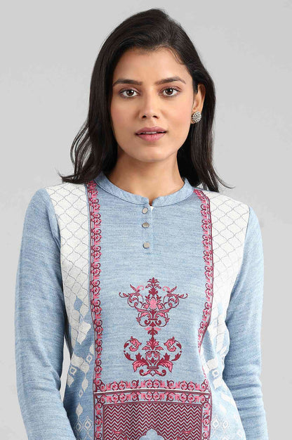 Blue Round Neck Winter kurta