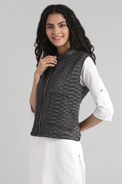 Black Collar Neck Quilted Jacket