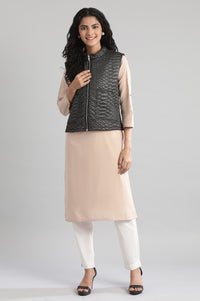 Black Collar Neck Quilted Jacket