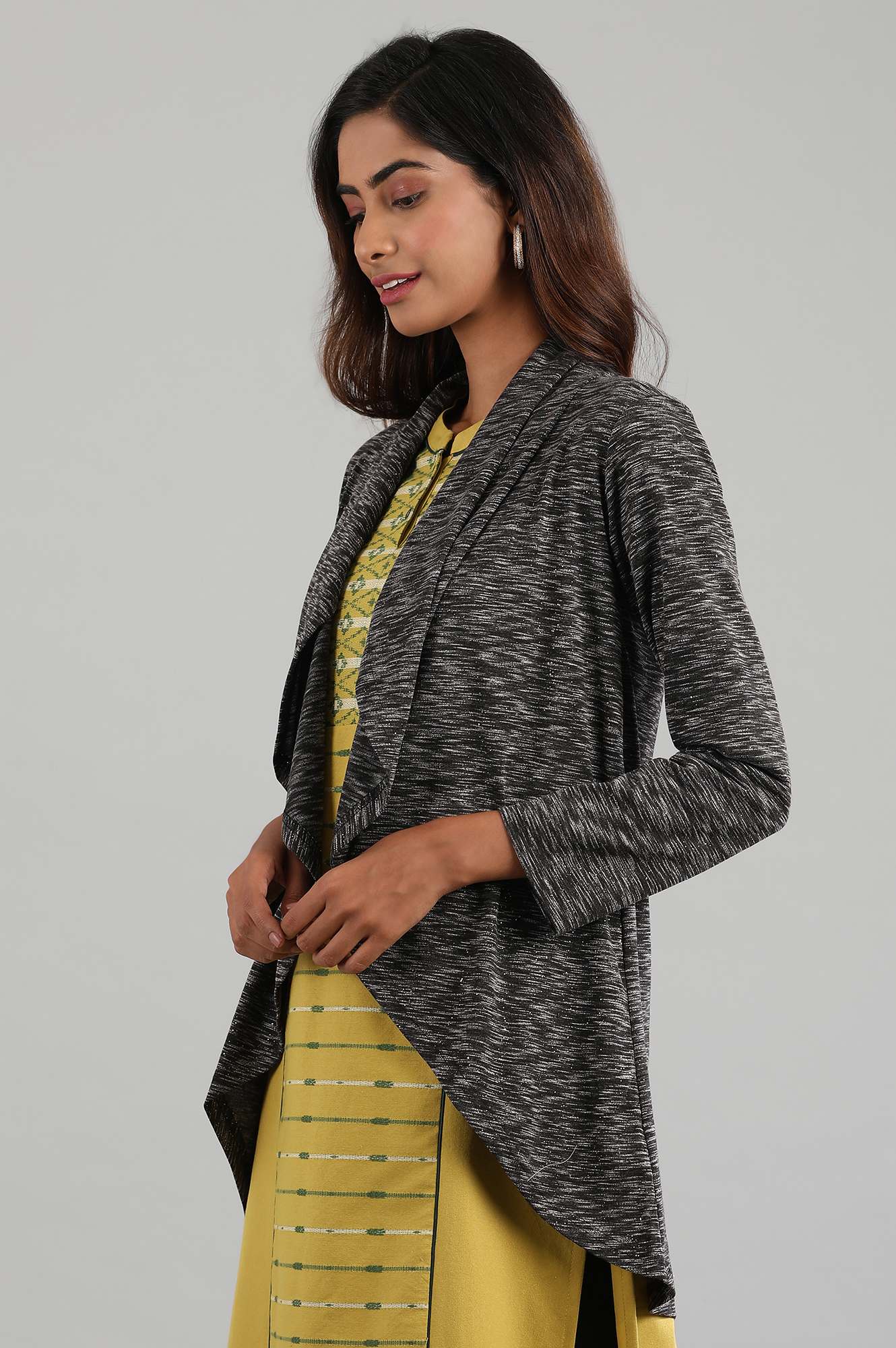 Natural Shawl Collar Printed Gillet