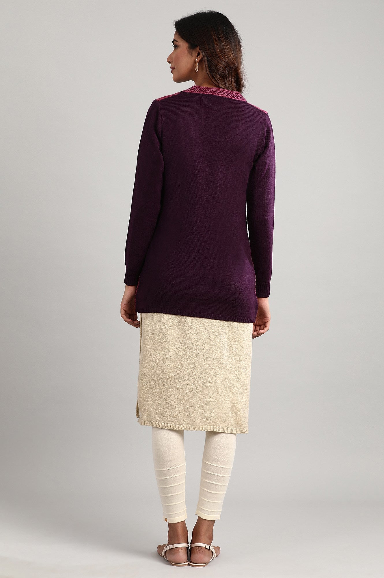 Purple V- Neck Full Sleeve Sweater