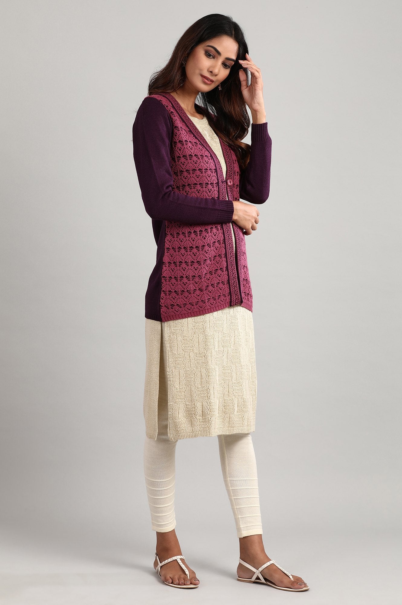 Purple V- Neck Full Sleeve Sweater