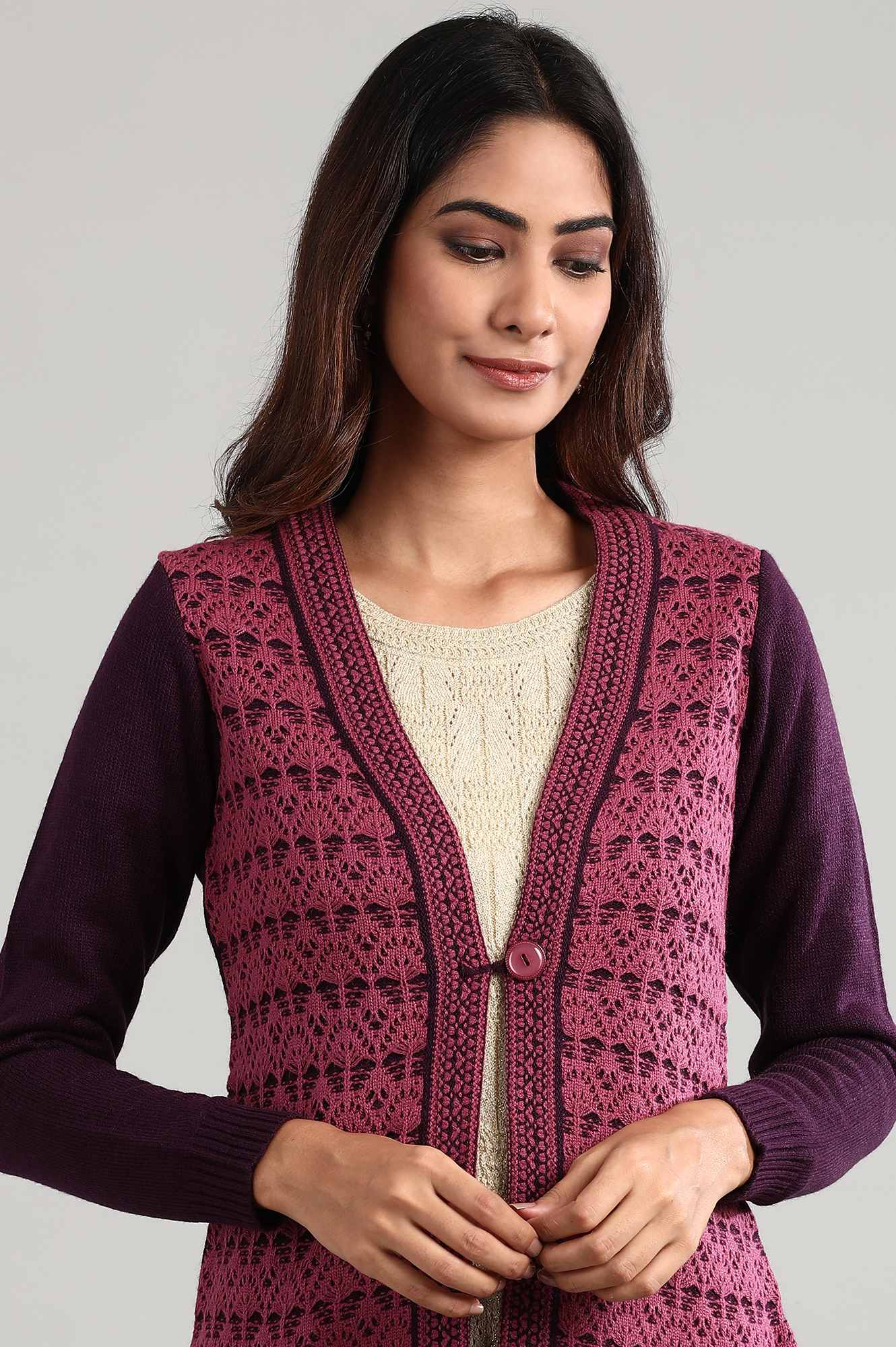 Purple V- Neck Full Sleeve Sweater