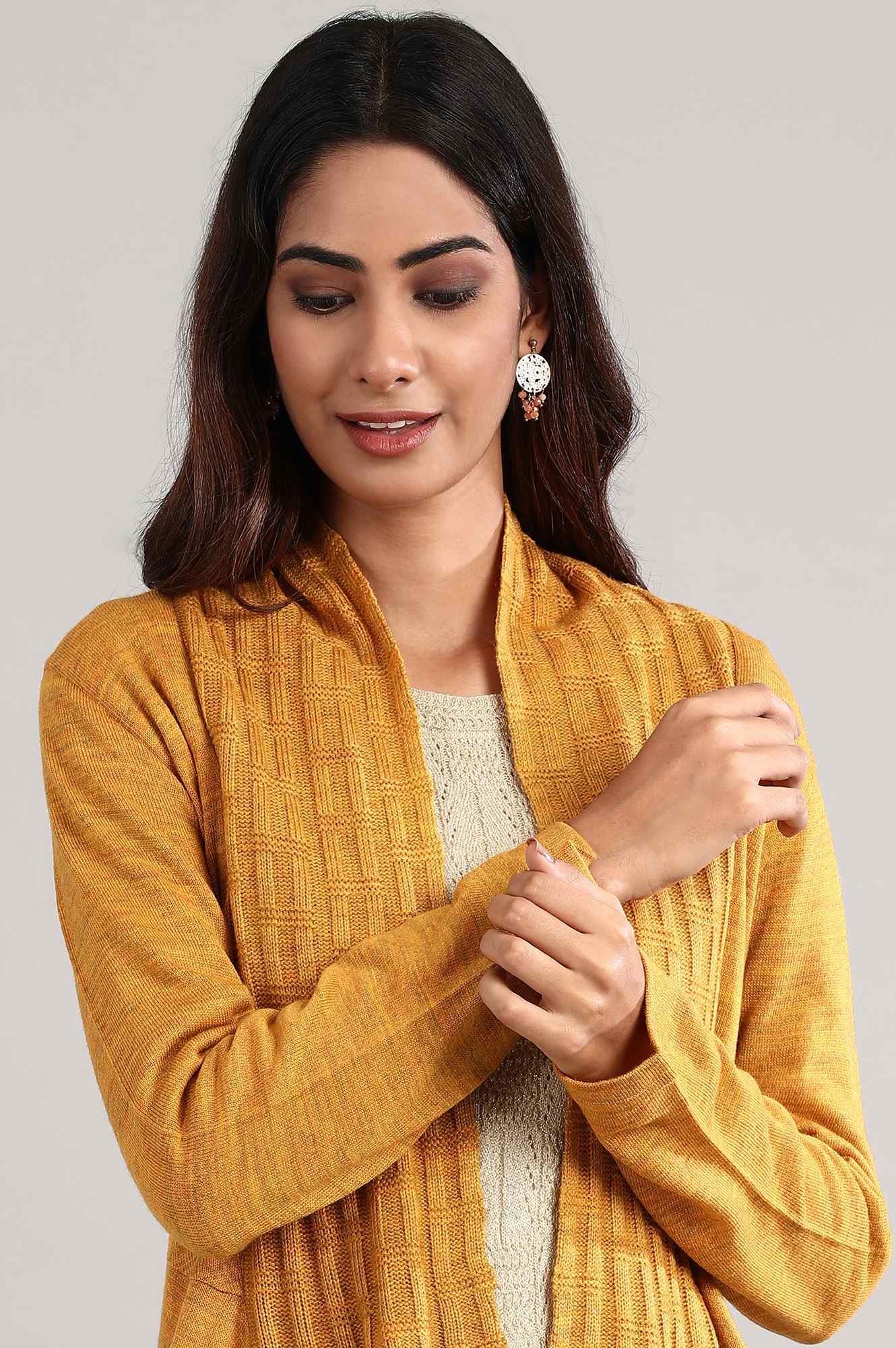 Yellow Shawl Collar Sweater