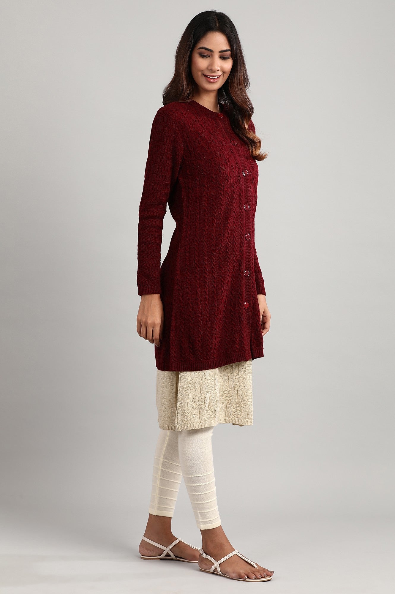 Maroon Round Neck Full Sleeve Sweater