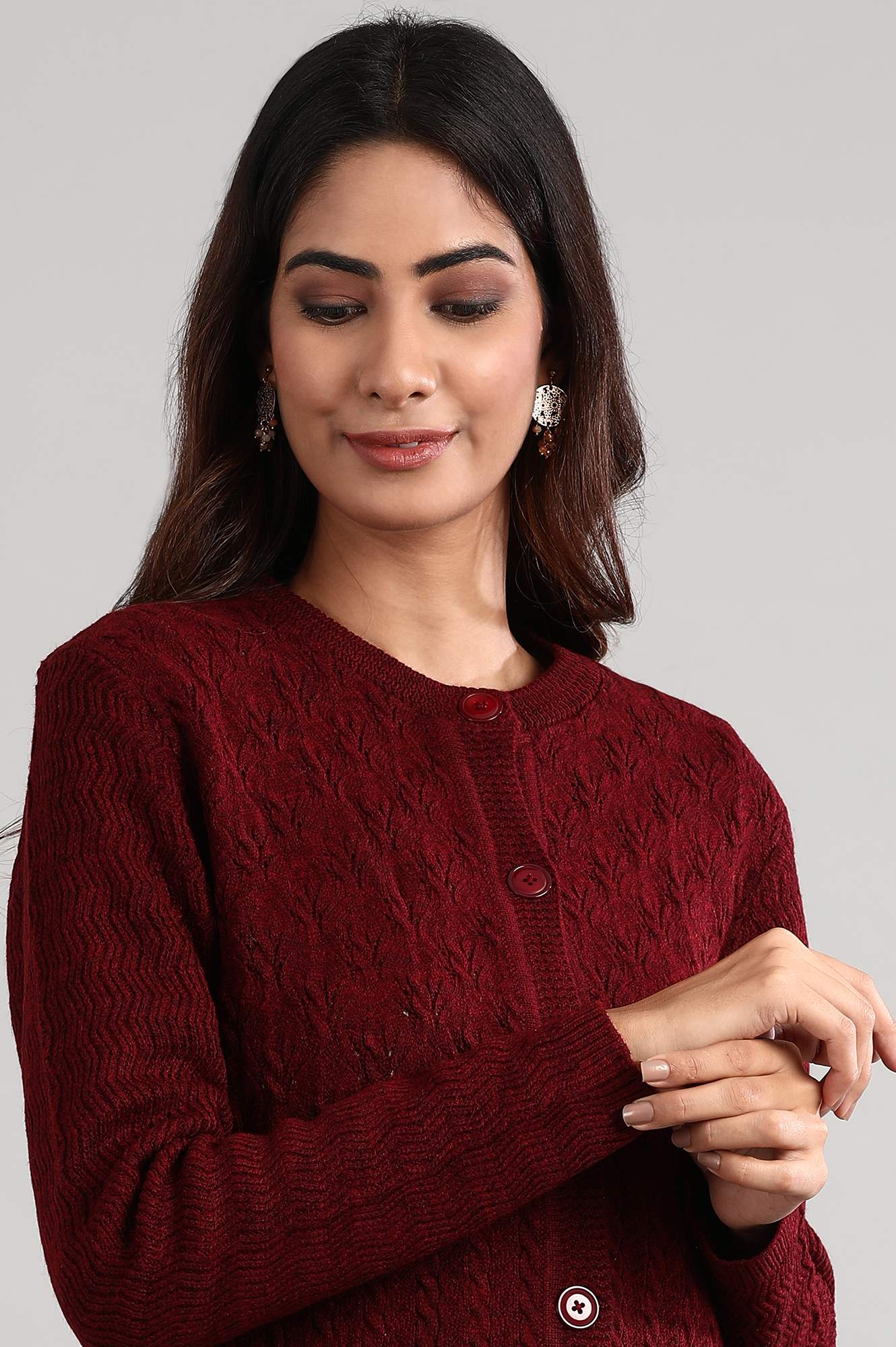 Maroon Round Neck Full Sleeve Sweater