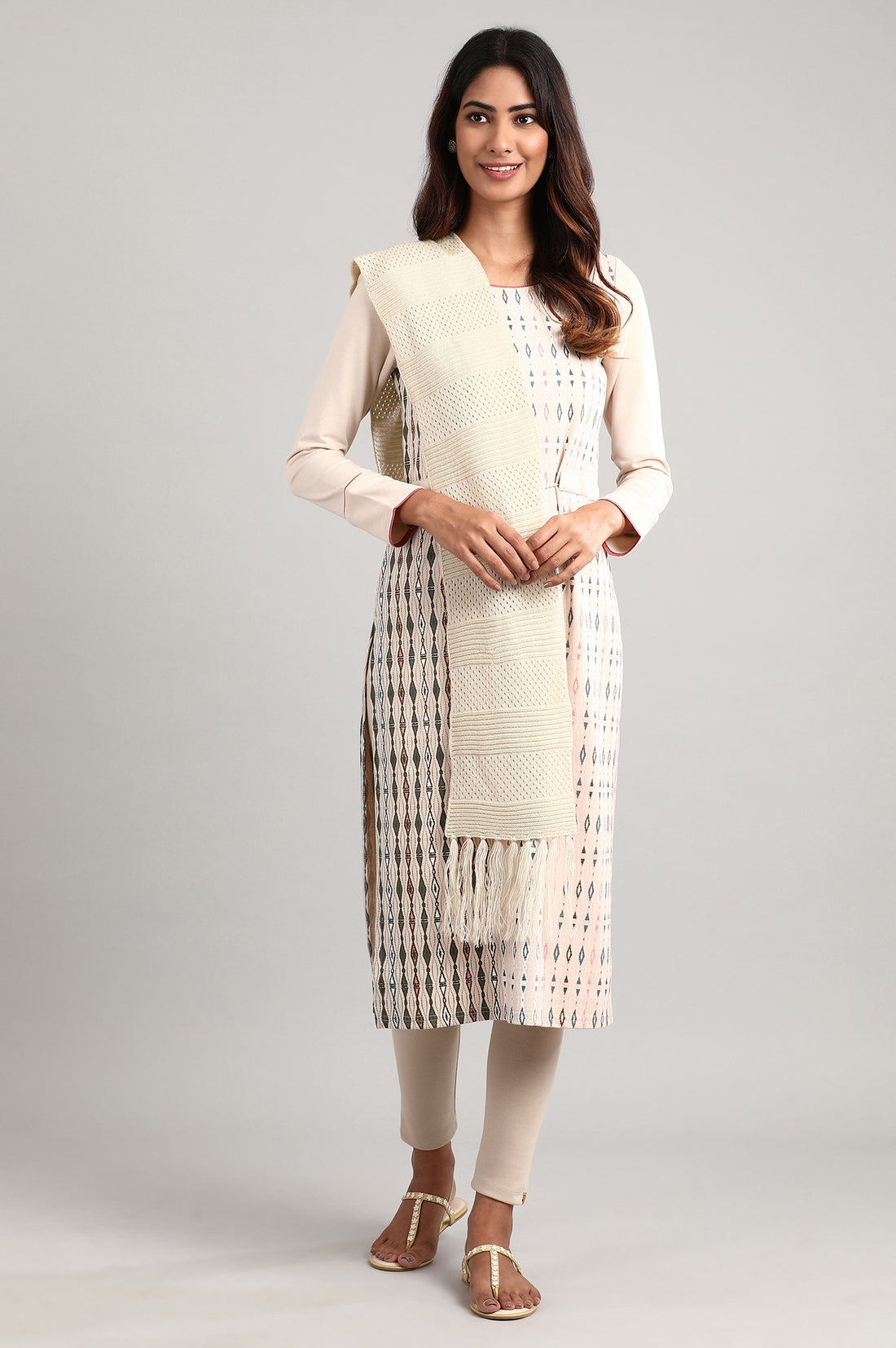 Beige Solid Winter Tights