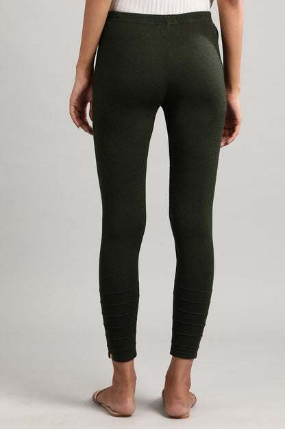 Dark Green Solid Winter Tights