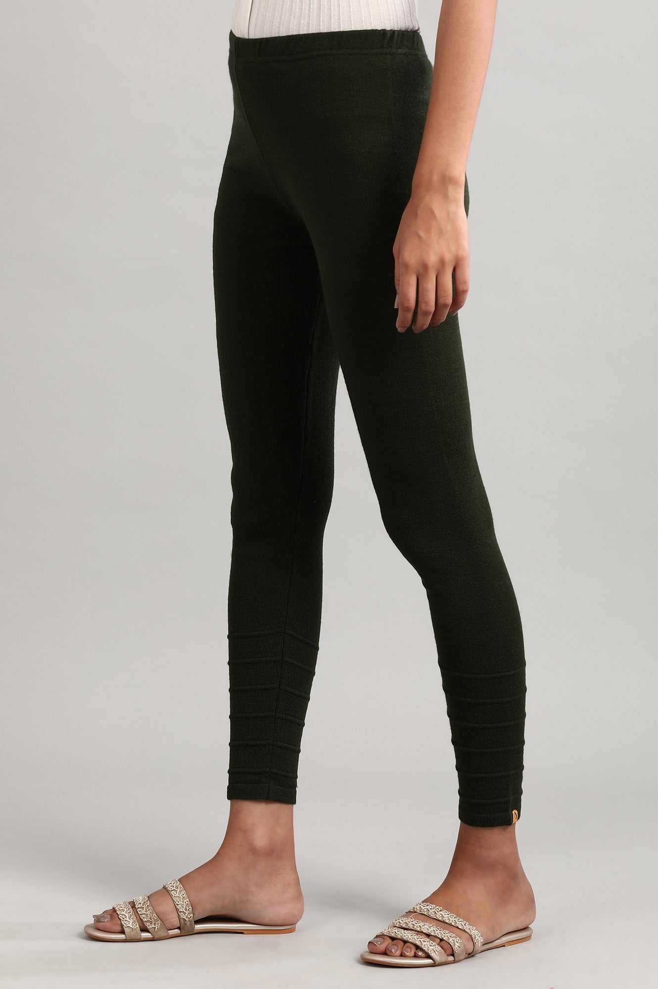 Dark Green Solid Winter Tights