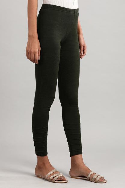 Dark Green Solid Winter Tights