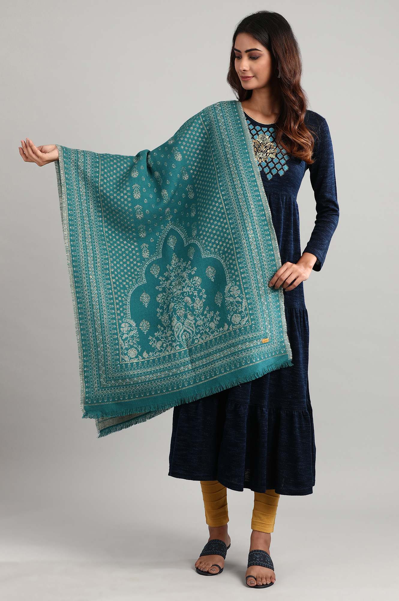 Teal Green Woven Shawl